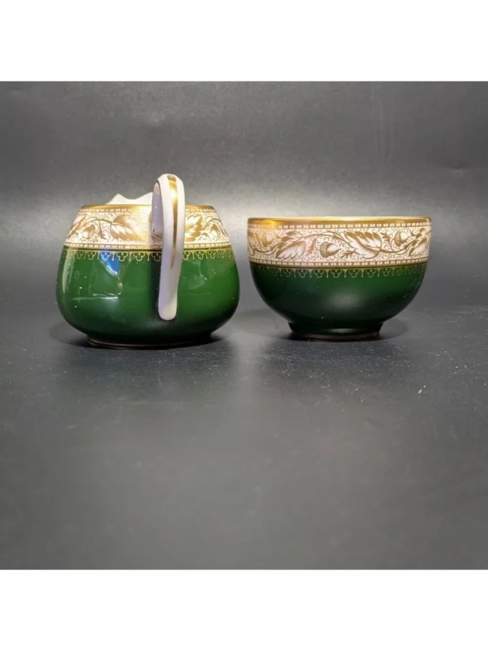 Spode Green Gold Creamer Sugar Bowl Set Fine Bone China Elegant Design